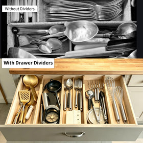 Utoplike bamboo divider in bathroom drawer keeps grooming items tidy.