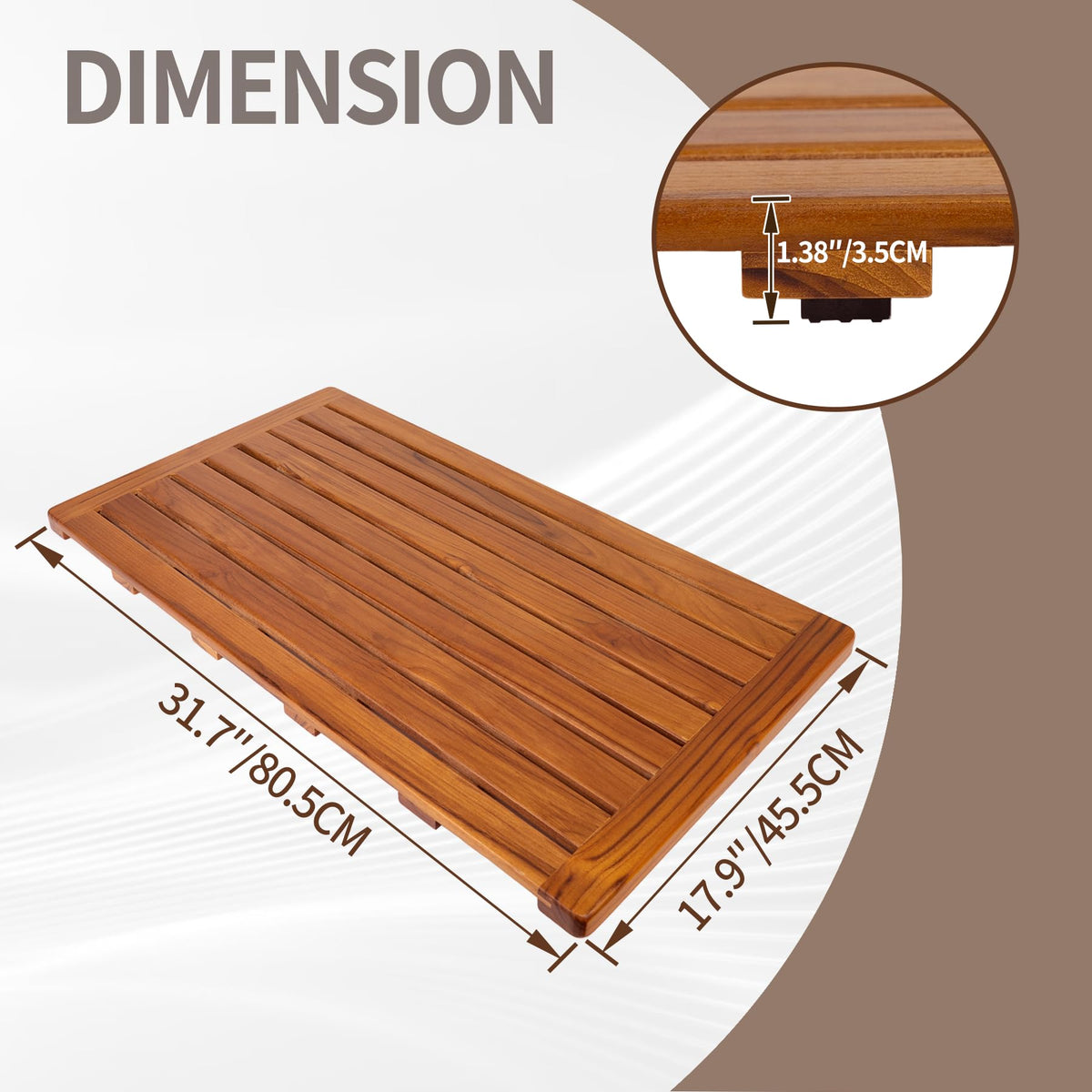 Utoplike teak bath mat anti-slip pads for secure showers