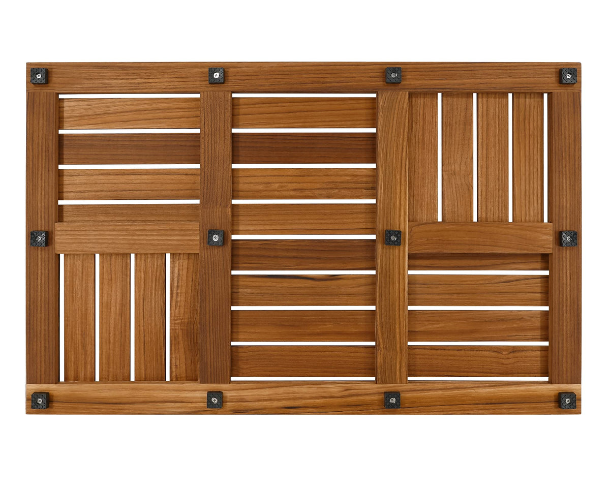 Utoplike teak bath mat ready to use with minimal setup.