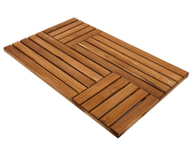 Utoplike teak bath mat top view shows spacious 32x20 inch surface.