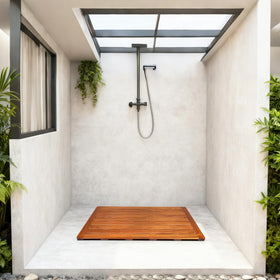 Utoplike teak bath mat drainage slats promote quick drying after use