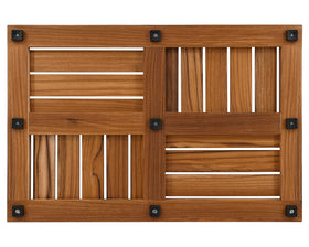 Utoplike teak bath mat being wiped with cloth shows low maintenance care