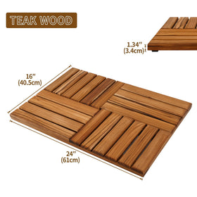 Utoplike teak bath mat in shower shows chamfered edges for comfortable standing