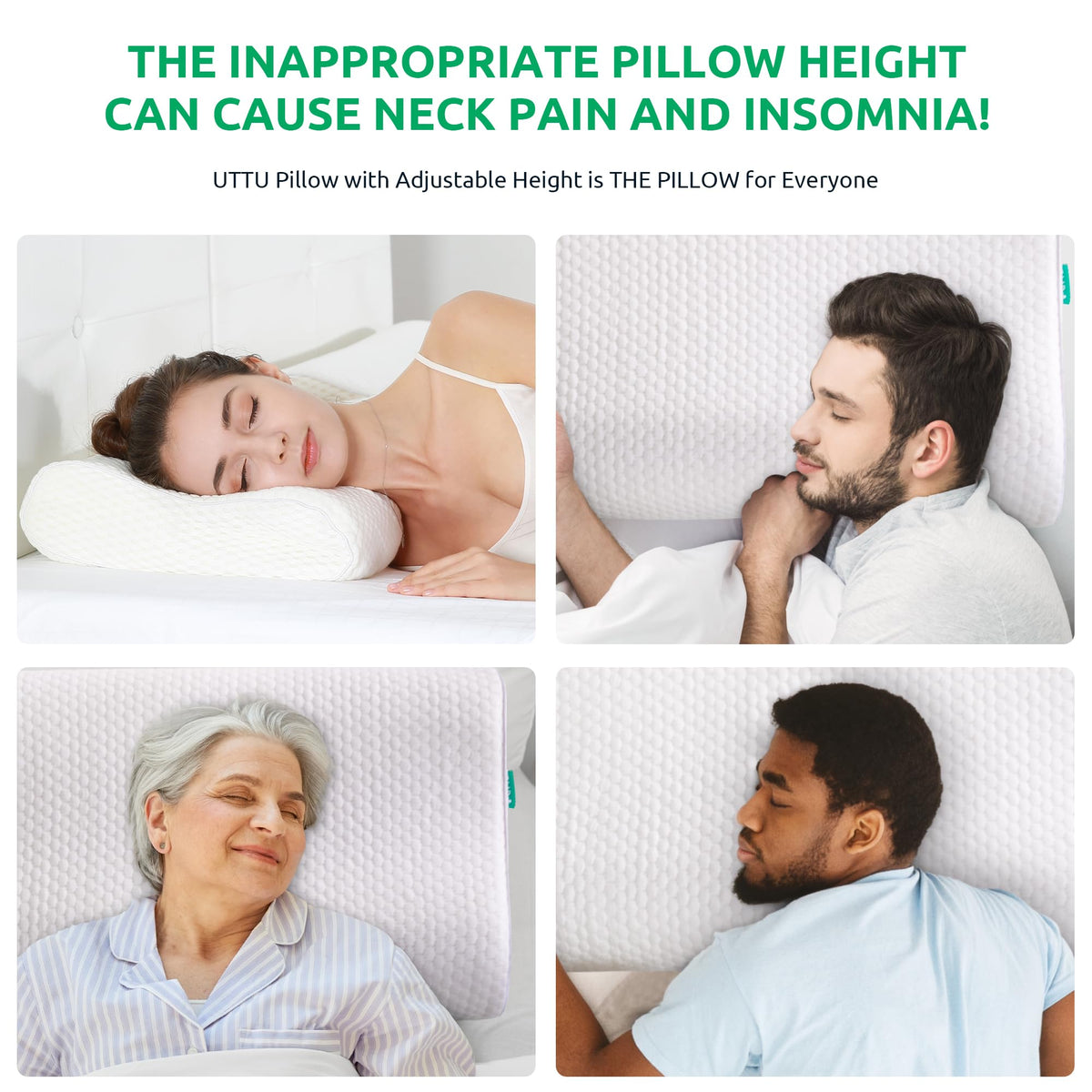 UTTU cervical pillow front view demonstrates breathable cover for cooler sleep.