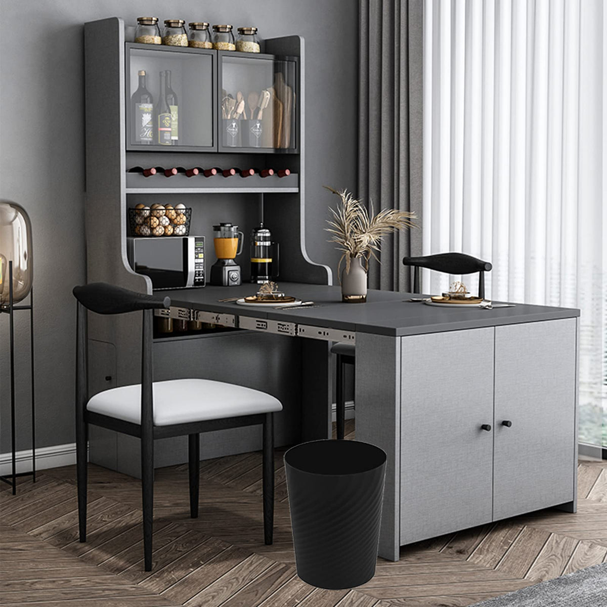 UUJOLY dorm room trash bin, round black fits small rooms.