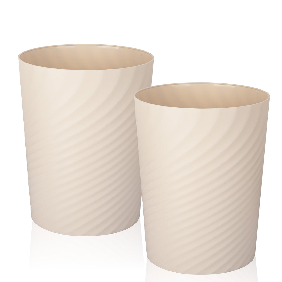 UUJOLY beige plastic trash can close-up showing durable, compact design for small spaces