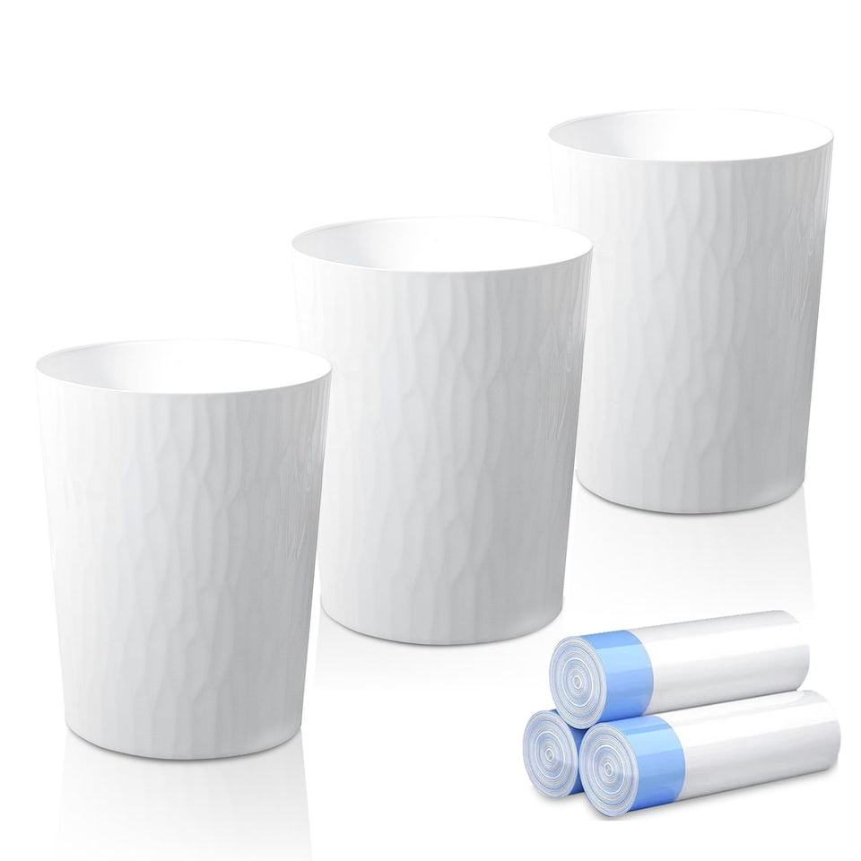 UUJOLY white 3-pack round trash can for bathroom and office use