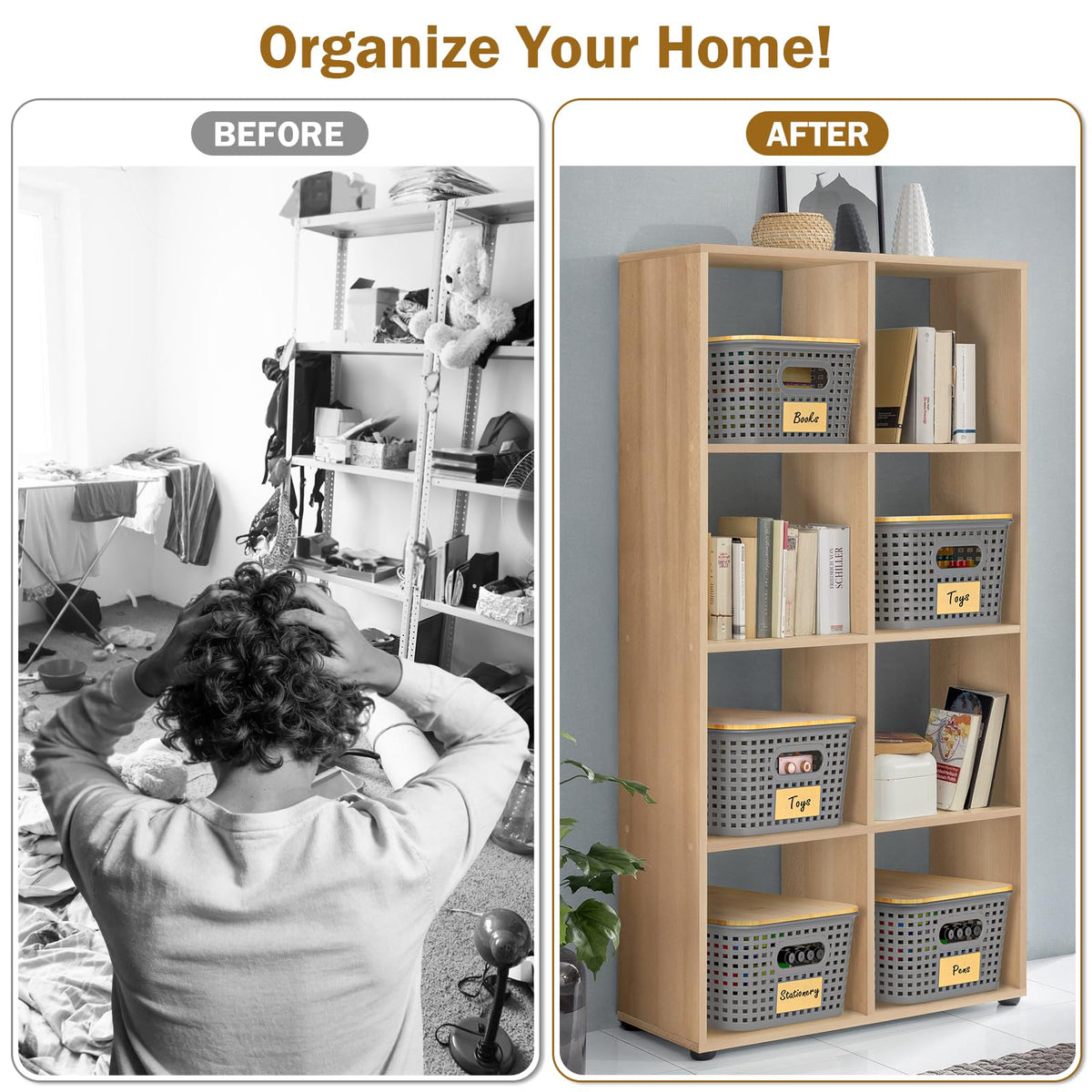 Uvellgift baskets in kitchen pantry showcasing accessible storage and easy labeling.