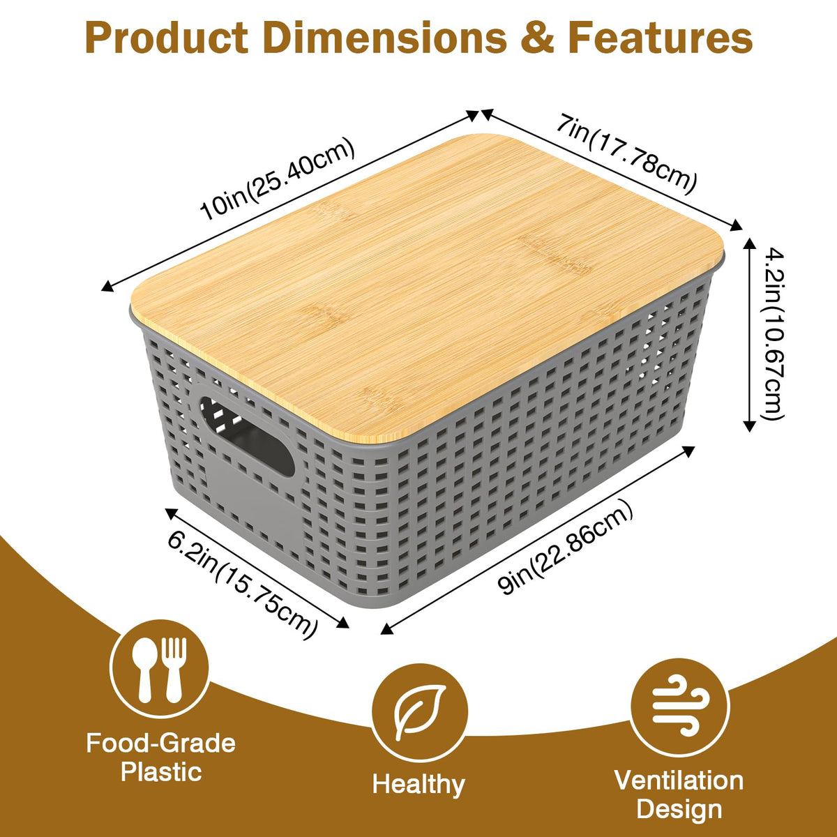 Uvellgift stackable baskets bamboo lid closeup highlighting durable lids for neat containment.