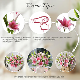 Uven Traoqq artificial lilies add color to cafes and offices.