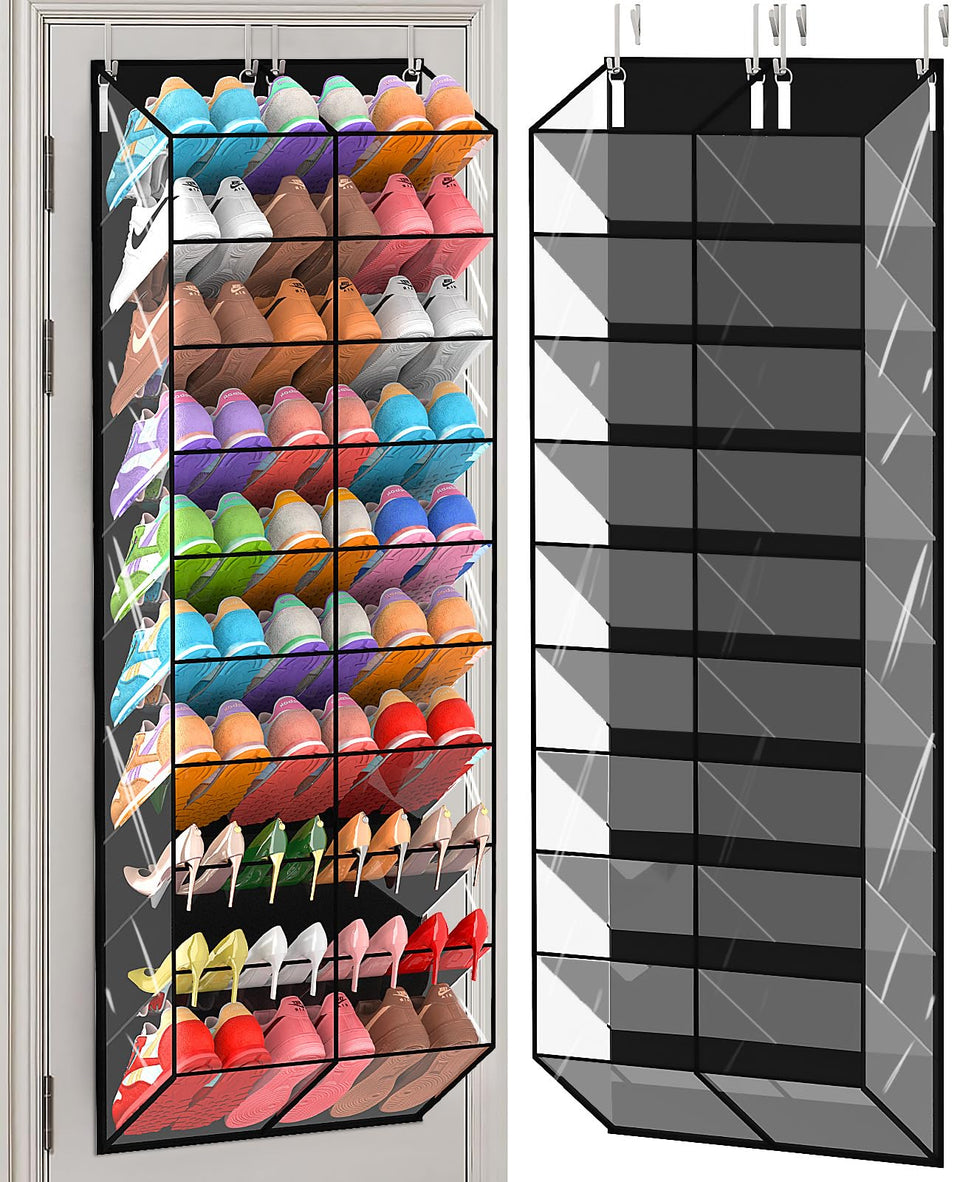 UVIAHOMI 10-tier door shoe rack with clear PVC offers quick shoe selection.