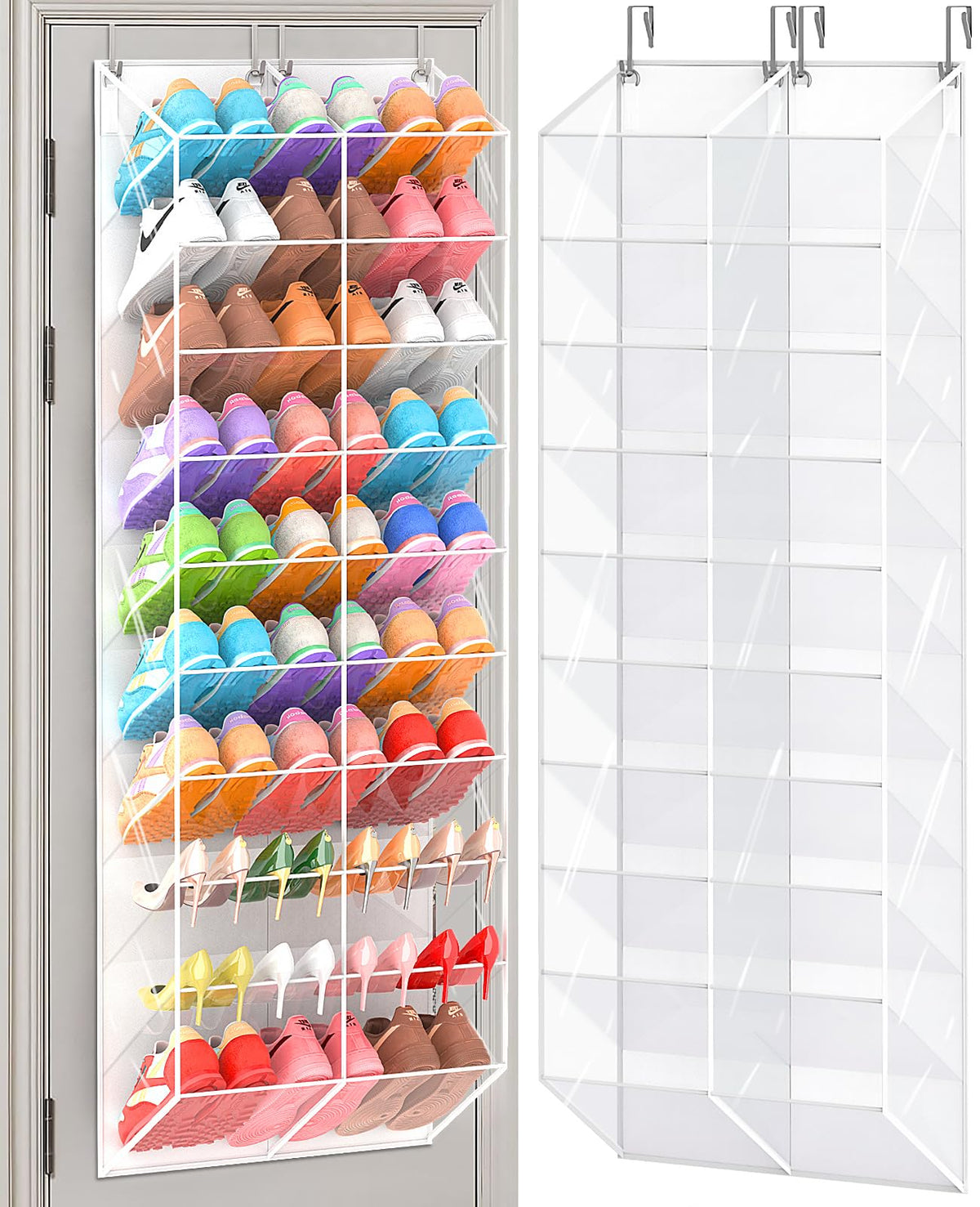 UVIAHOMI 10-tier over-the-door shoe rack with clear PVC panels for quick viewing