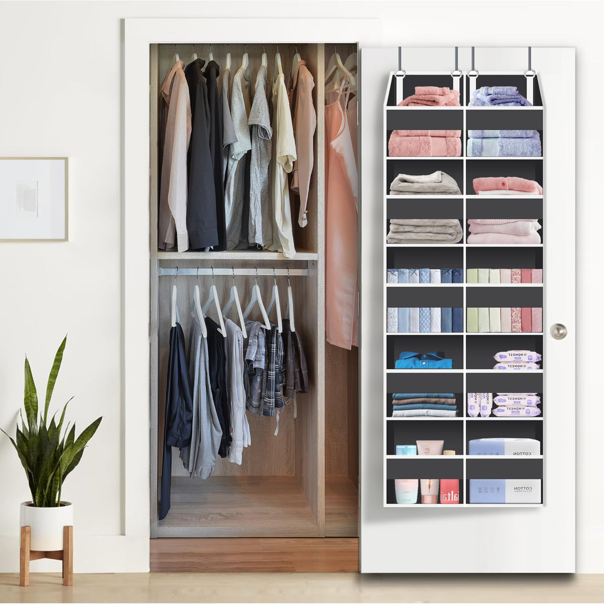 UVIAHOMI compact organizer frees shelf space and boosts organization.