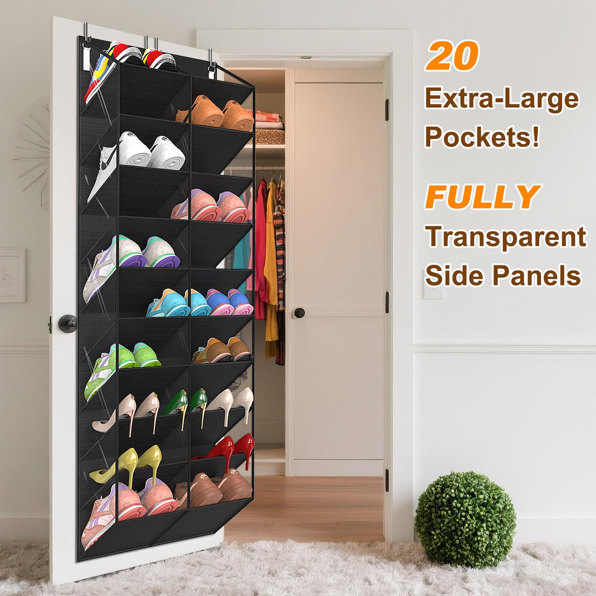 UVIAHOMI extra-wide pockets hold sneakers, boots, and heels with ease.