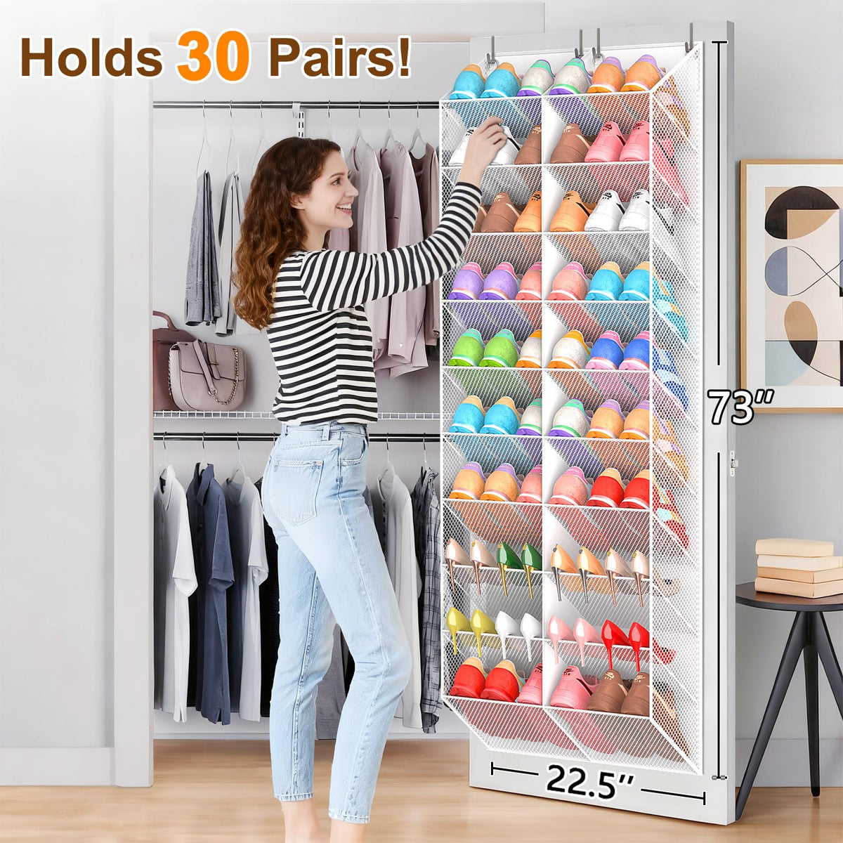 UVIAHOMI heavy-duty metal hooks secure the rack to the door