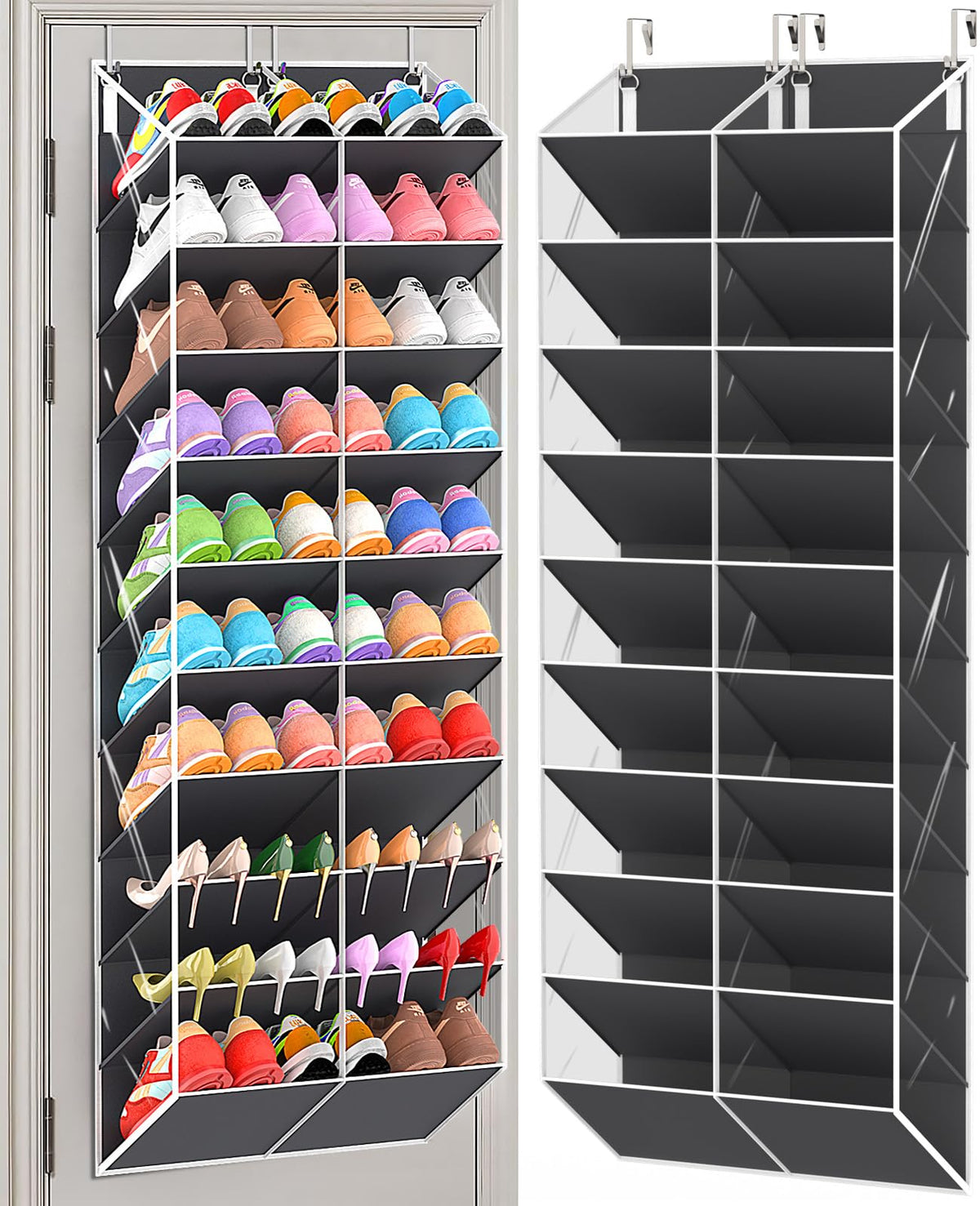 UVIAHOMI over-the-door organizer in a 10-tier setup for easy shoe access.
