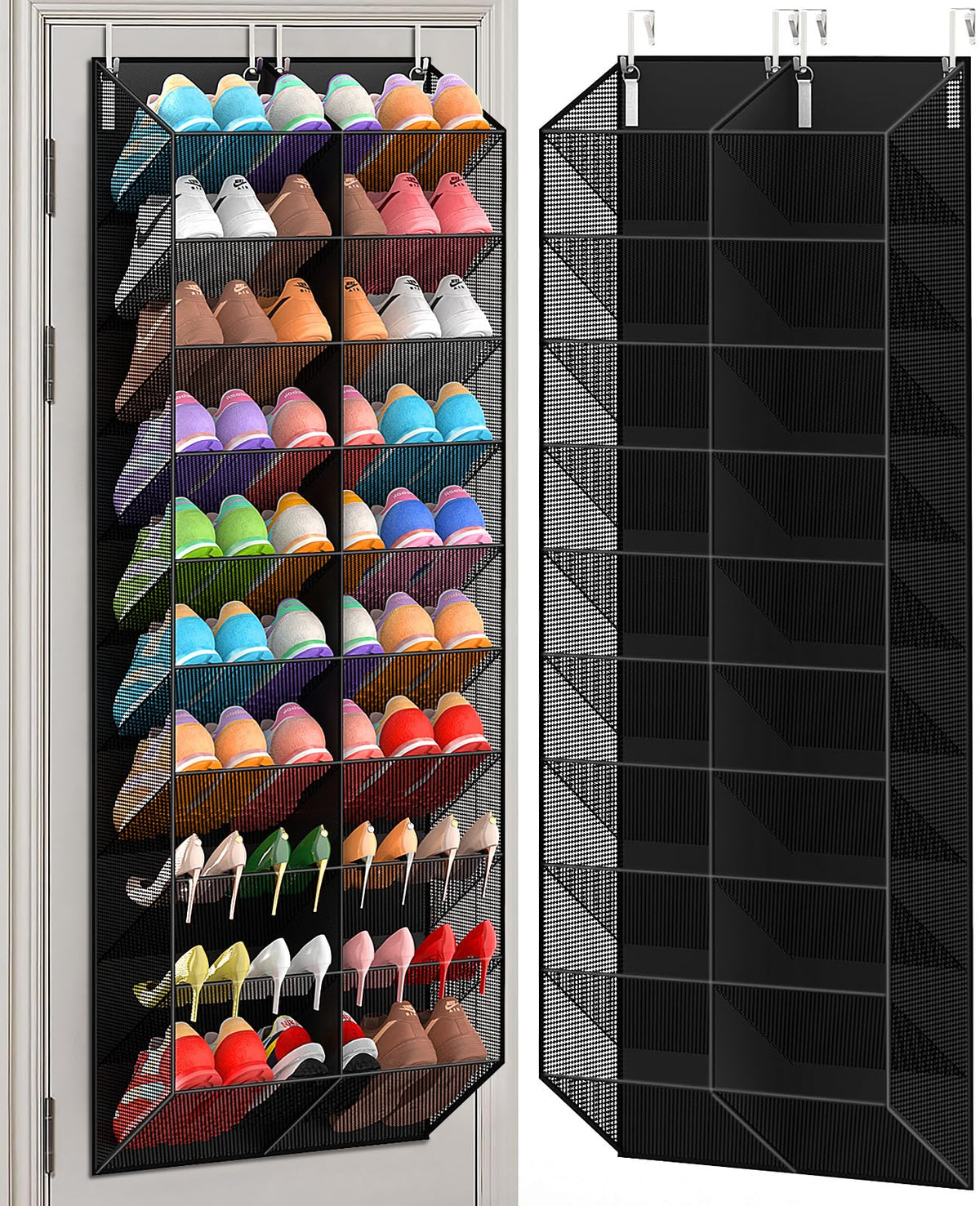 UVIAHOMI over-the-door shoe organizer front view with ample storage for sneakers and boots