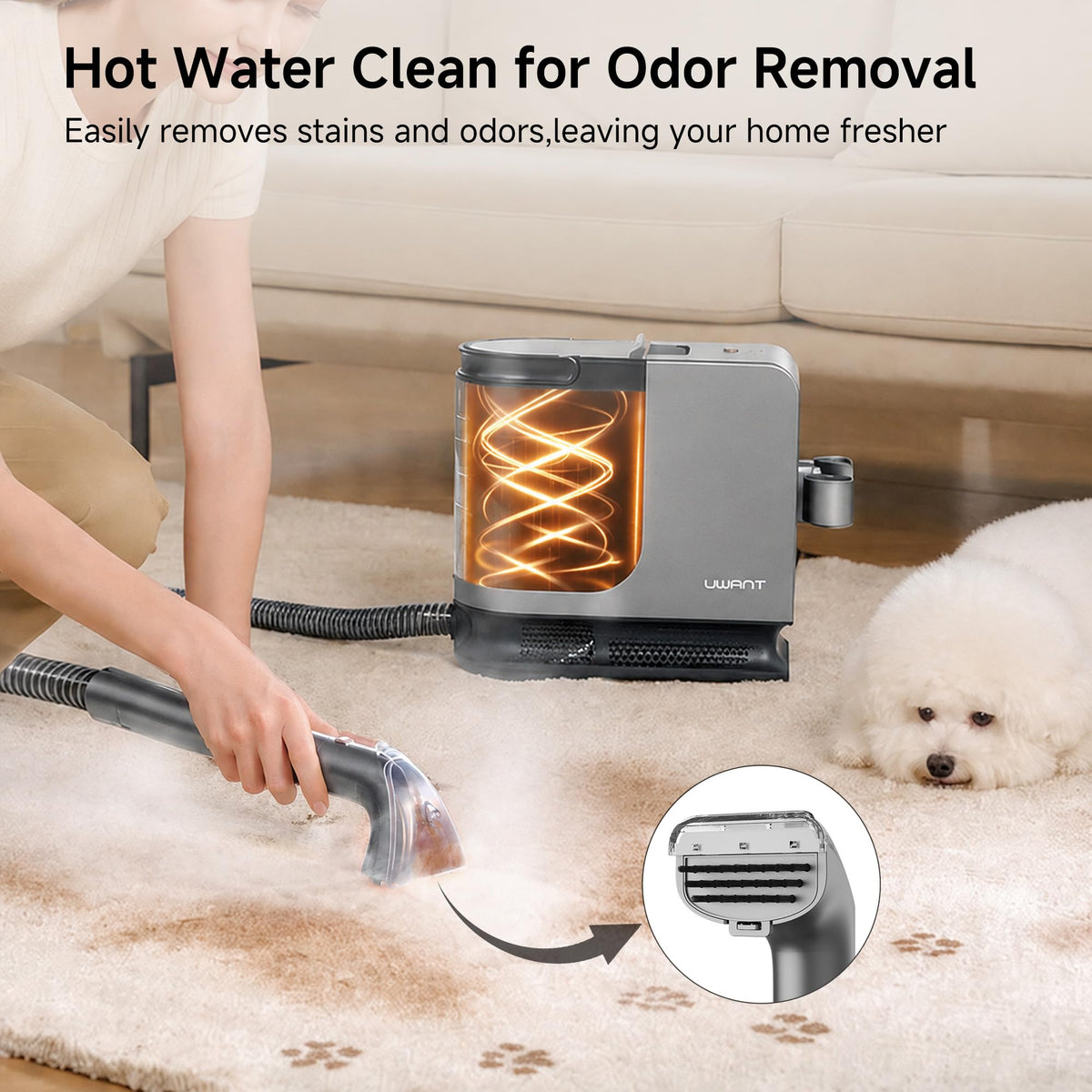 Uwant B400 18kpa suction enhances stain pickup across surfaces.