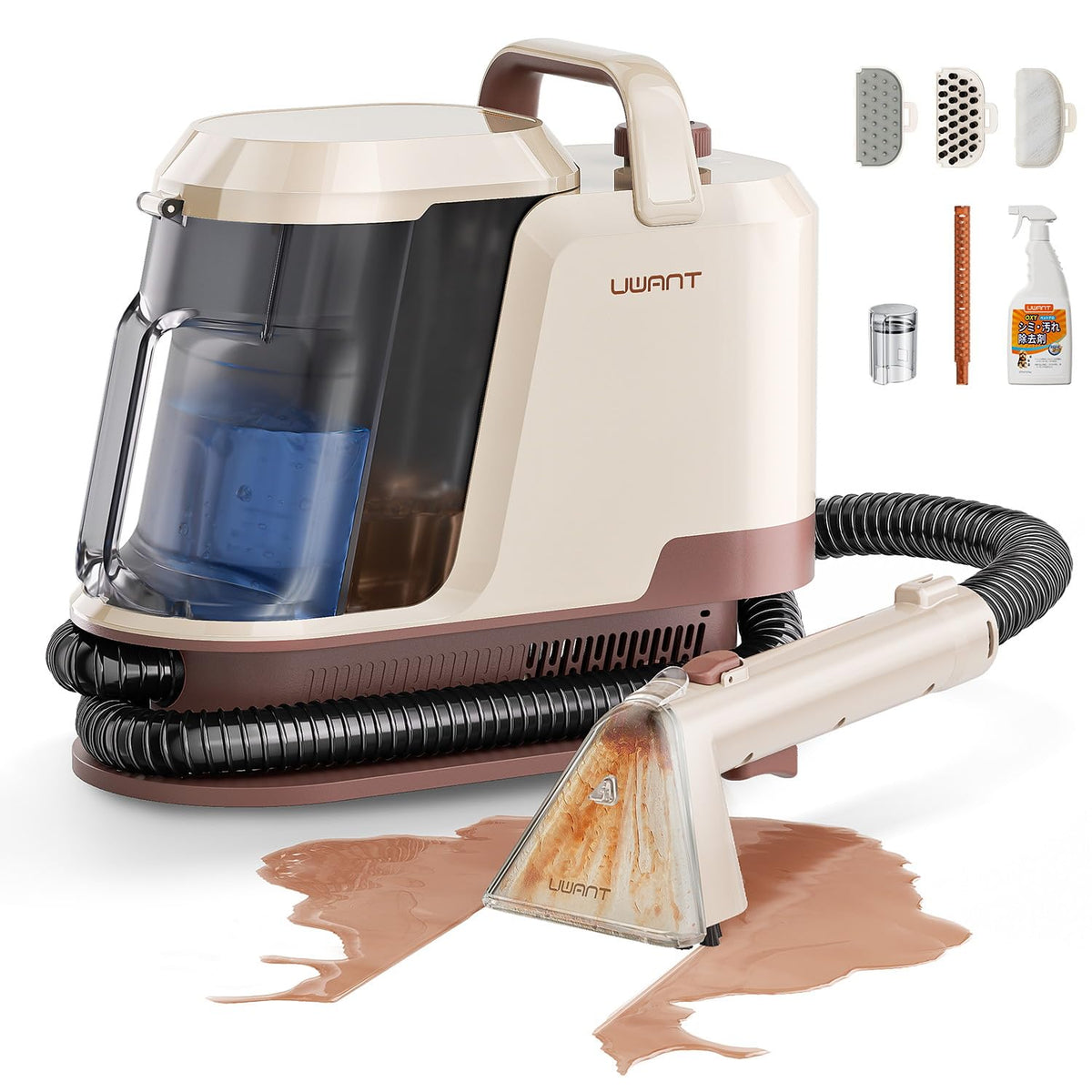 Uwant carpet cleaner with 22KPa suction lifting stains on carpets