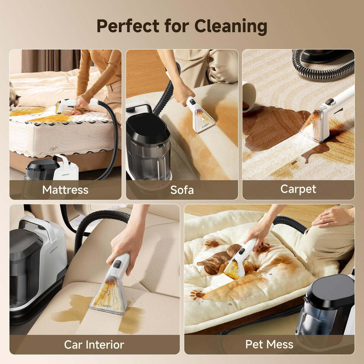 Uwant cleaning accessories set includes brushes and heads for tough grime.