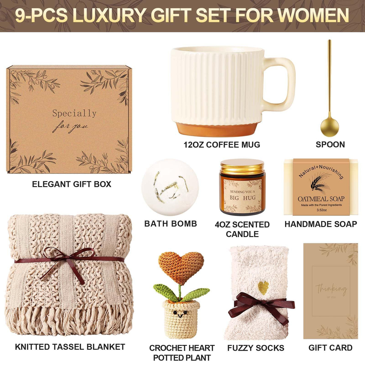 Uwingess Get Well Basket mug—12oz ceramic cup with gold spoon for soothing sips.