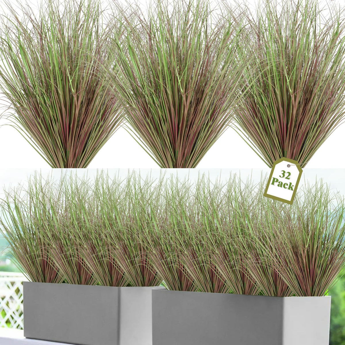 UXORSN 32-pack artificial grass stems for outdoor 20-inch tall decor.