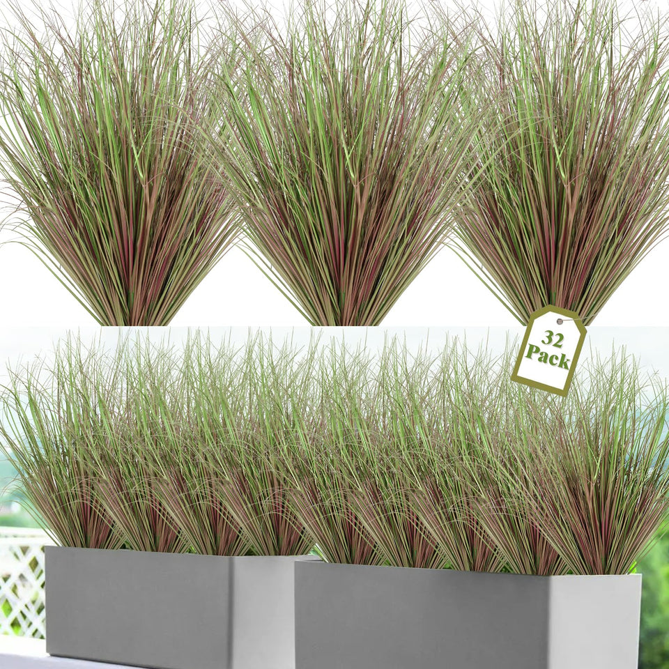 UXORSN 32-pack artificial grass stems for outdoor 20-inch tall decor.