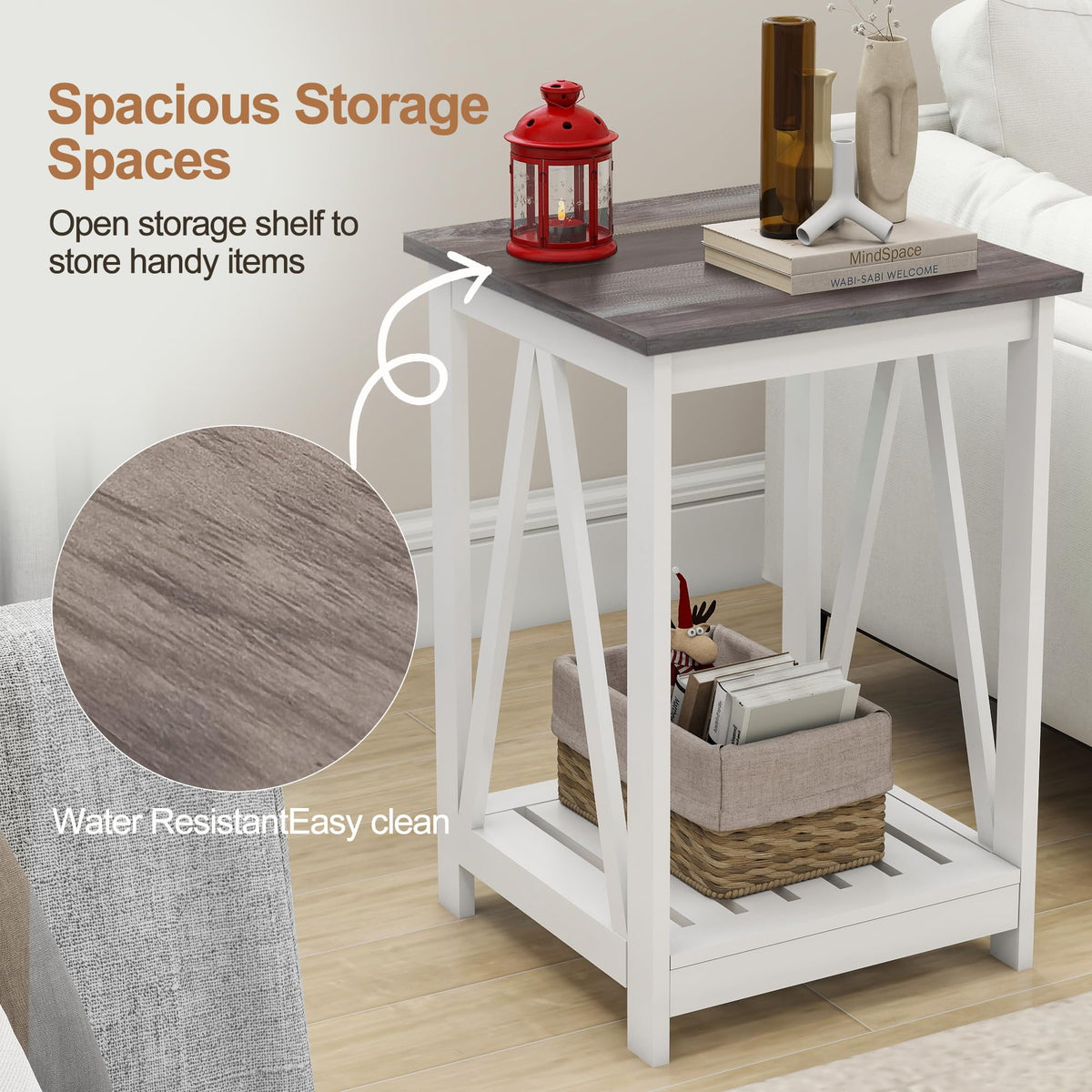 UYIHOME farmhouse end table open shelf design complements retro-modern decor.
