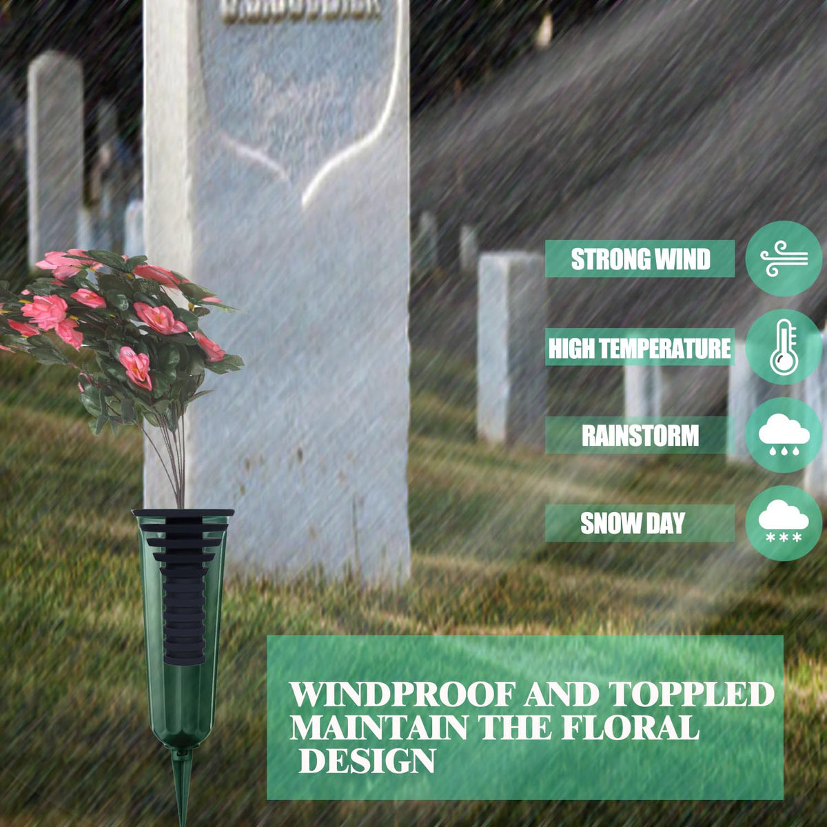 UYX rubber insert close-up highlights durable material stabilizing grave arrangements