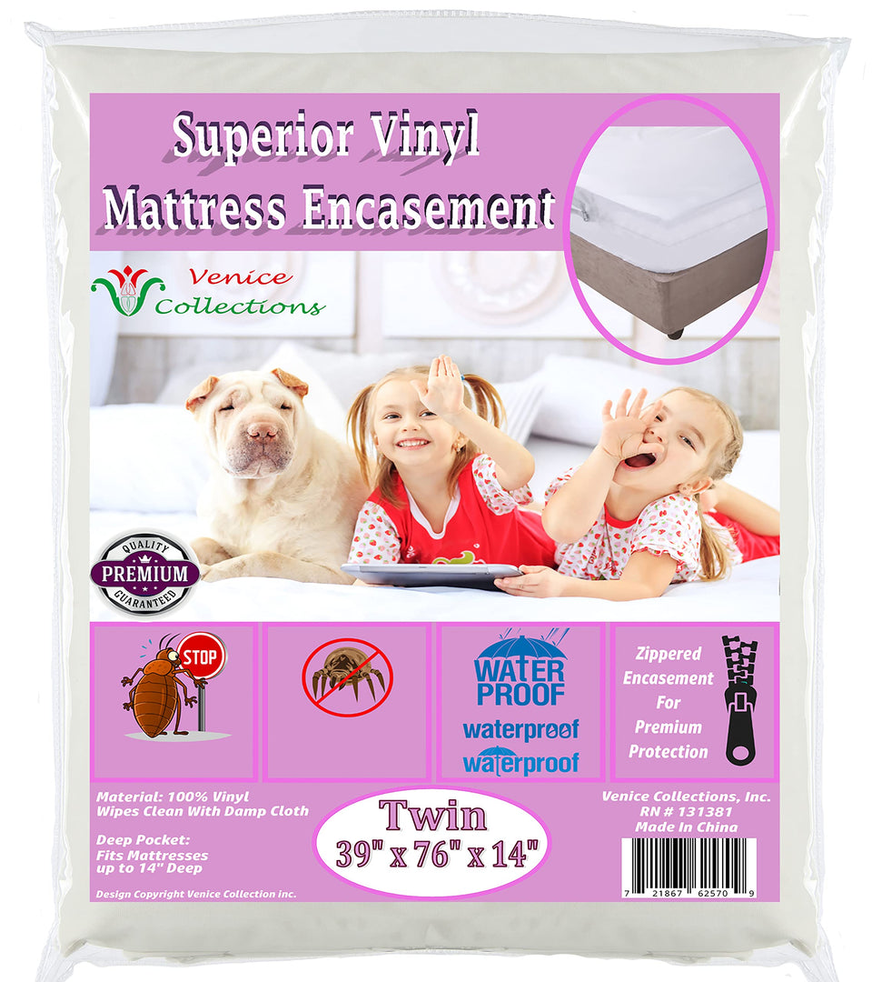 V Superior 8-gauge vinyl mattress protector twin with full encasing.