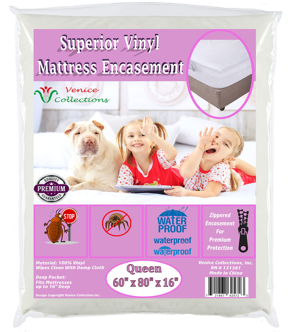 V Superior 8-gauge vinyl mattress protector zippered encasement for full mattress protection and spills resistance.