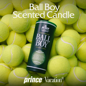 Vacation Ball Boy tennis candle front view with premium soy wax for clean burning