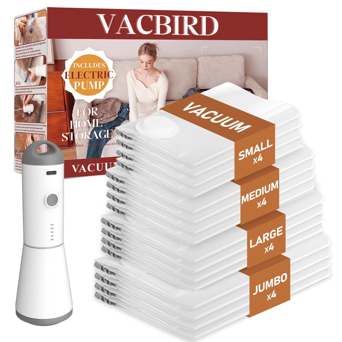 Vacbird vacuum bags show compression action for fast packing and travel readiness.