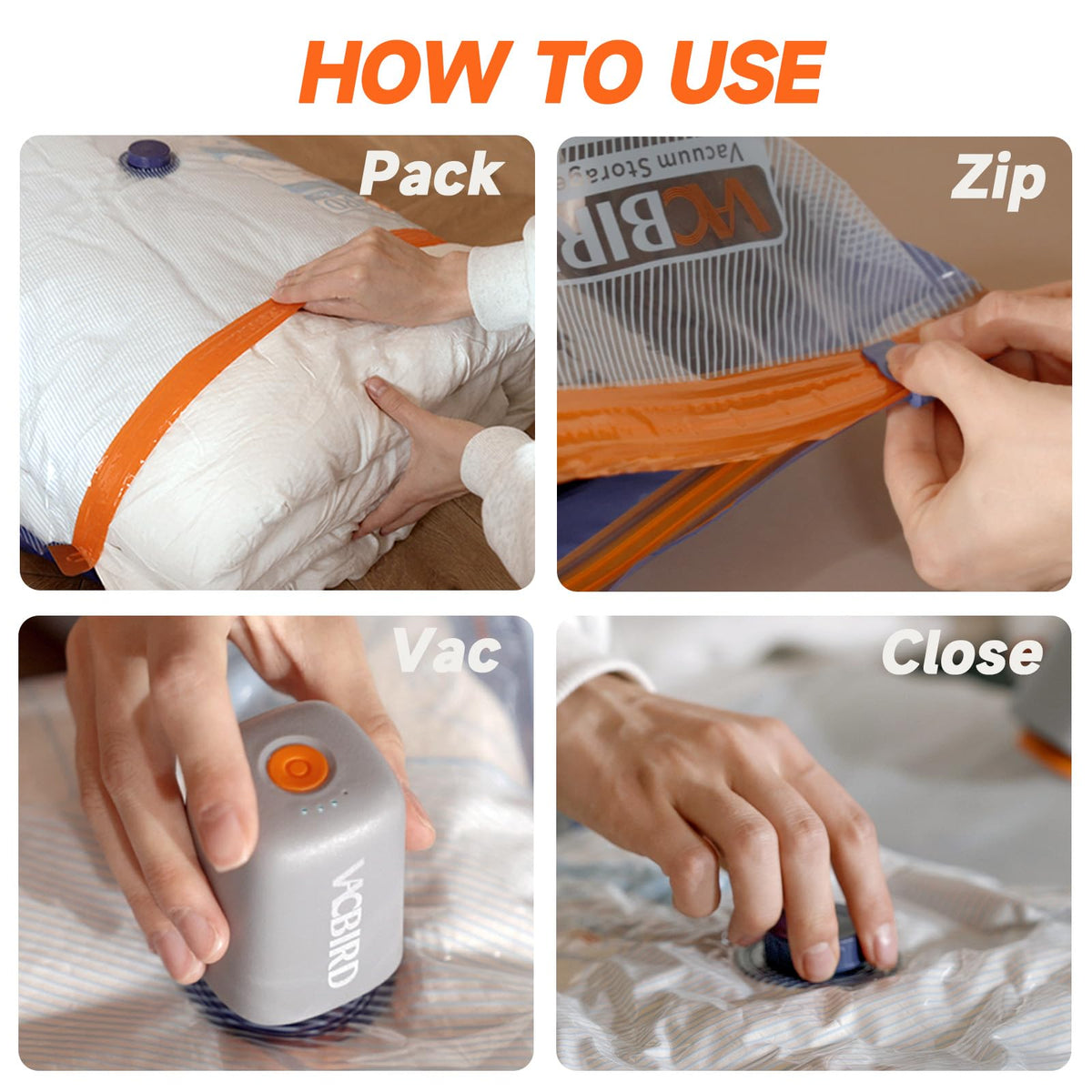Vacbird color-design bags with enhanced visibility and clutter reduction