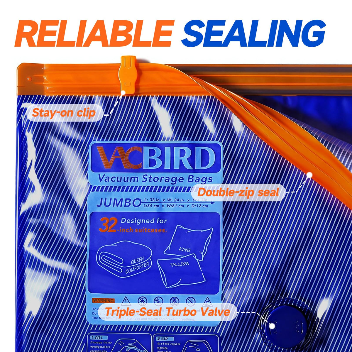 Vacbird medium vacuum bag with dimensions for shirts and tops