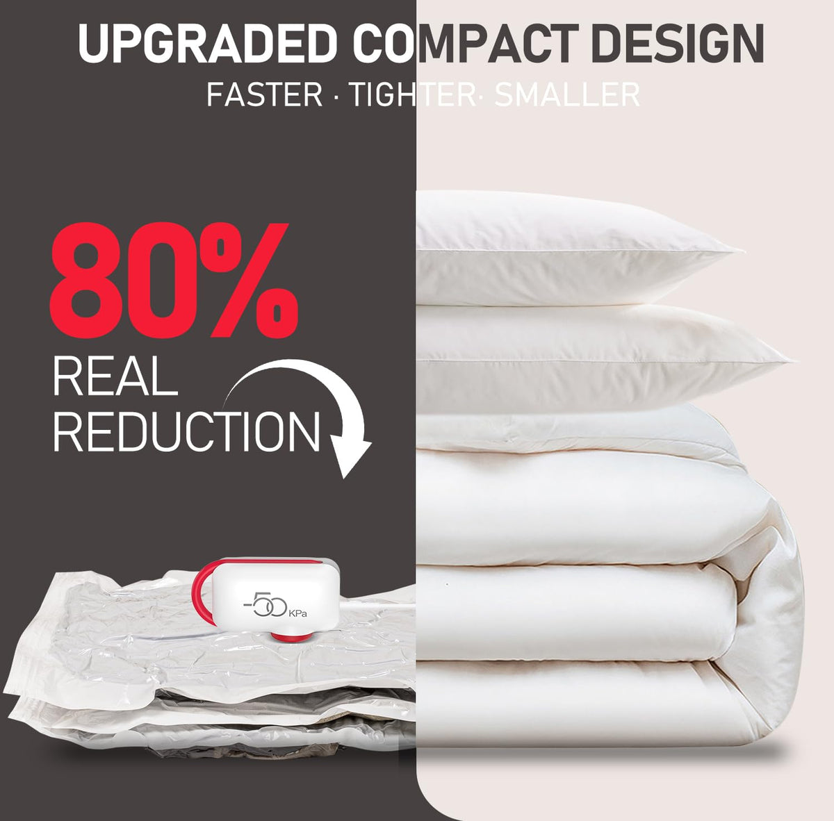 Vacbird pack of 10 bags stacked demonstrating space-saving organization