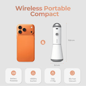 Vacbird rapid suction compressor quickly shrinks a bag in seconds.