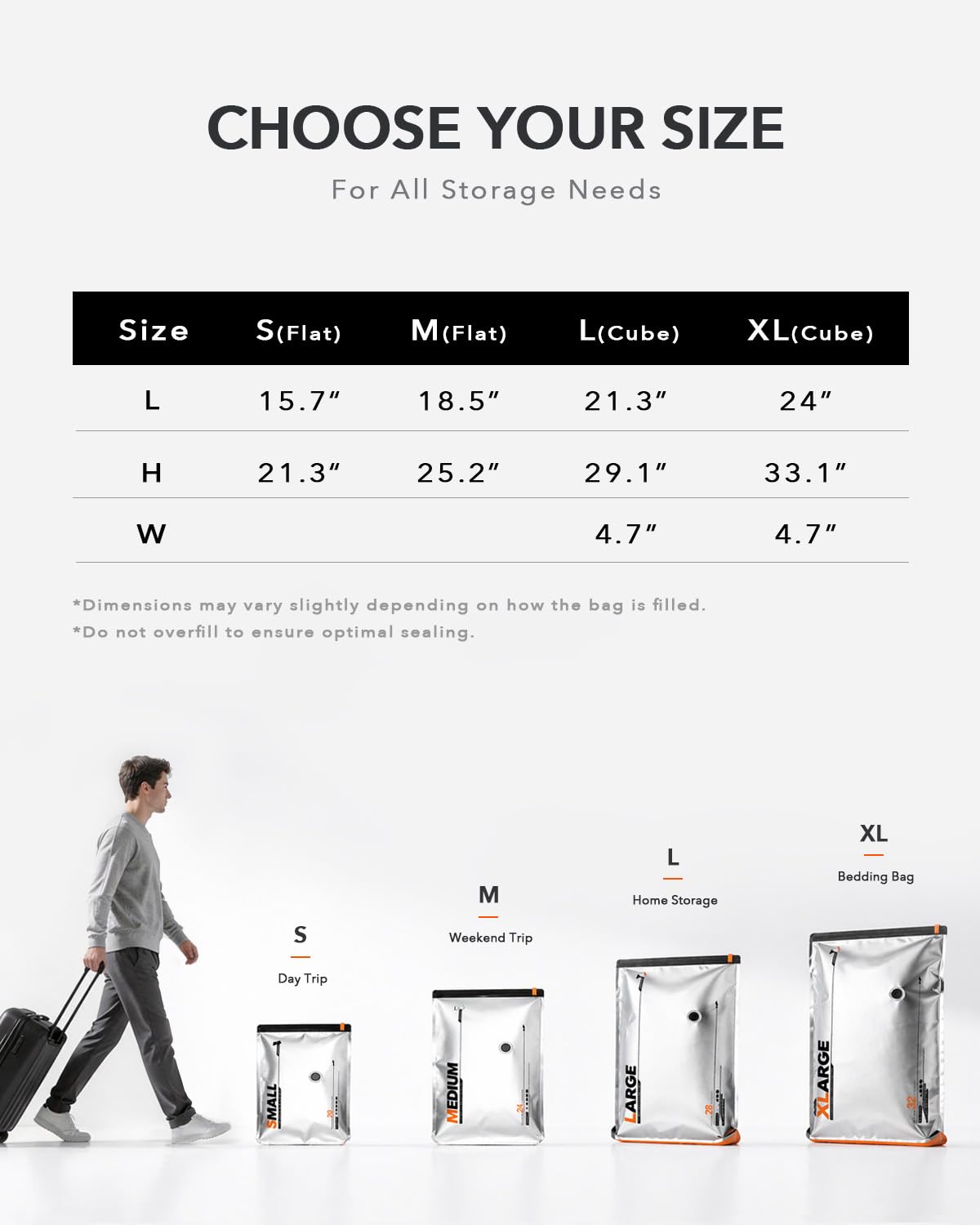 VacBird VacEase space-saving compression maximizes luggage space.