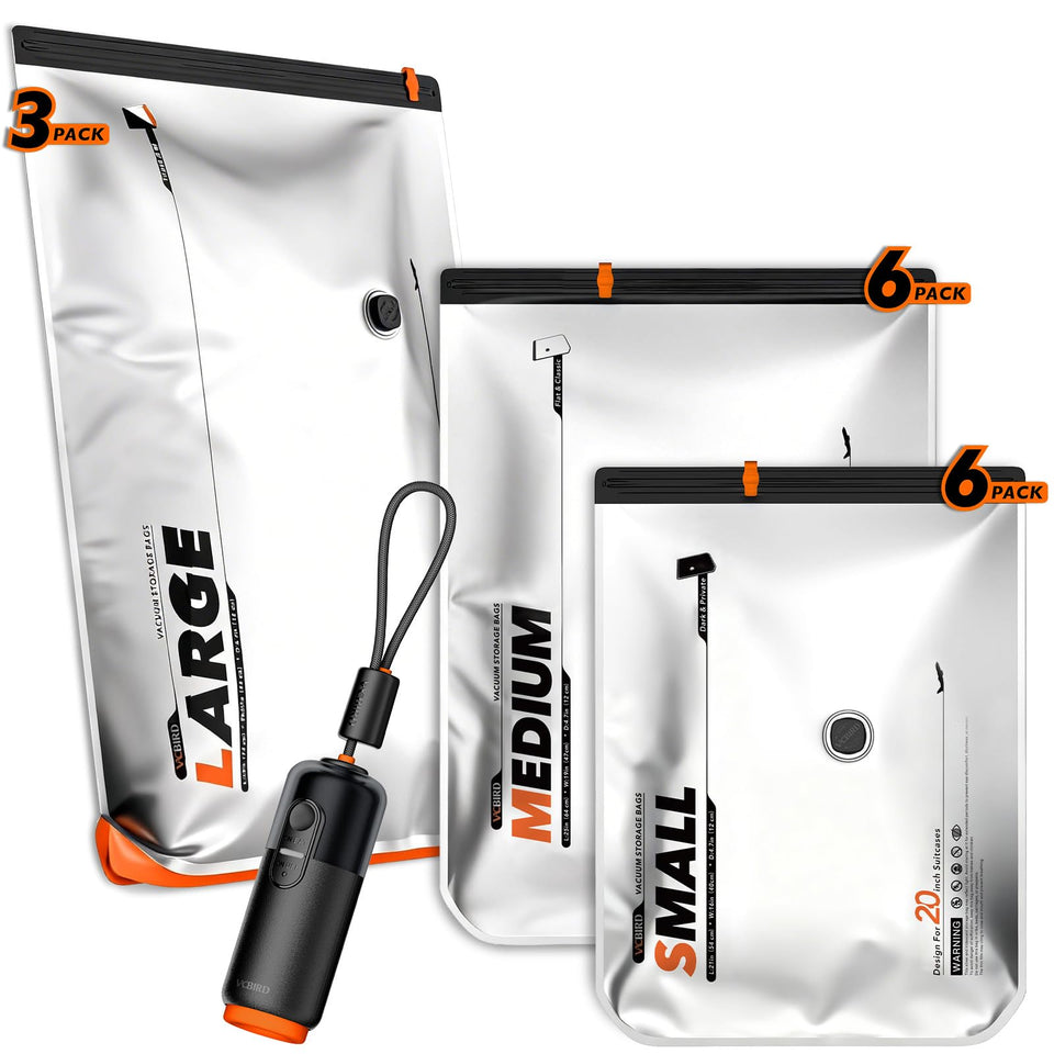 VacBird VacEase Ultra bag set in silver matte design for organized travel.