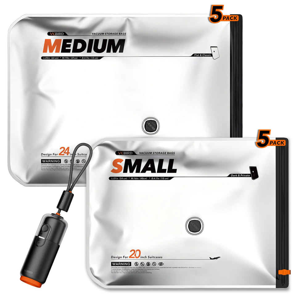 Vacbird VacEase Ultra bag sizes show privacy and visibility for organized packing