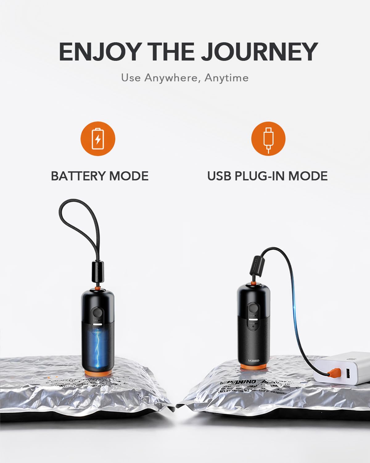 Vacbird VacEase Ultra pump with USB-C storage keeps cords tidy.