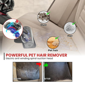 VACEXT anti-tangle conical brush removes hair from car seats