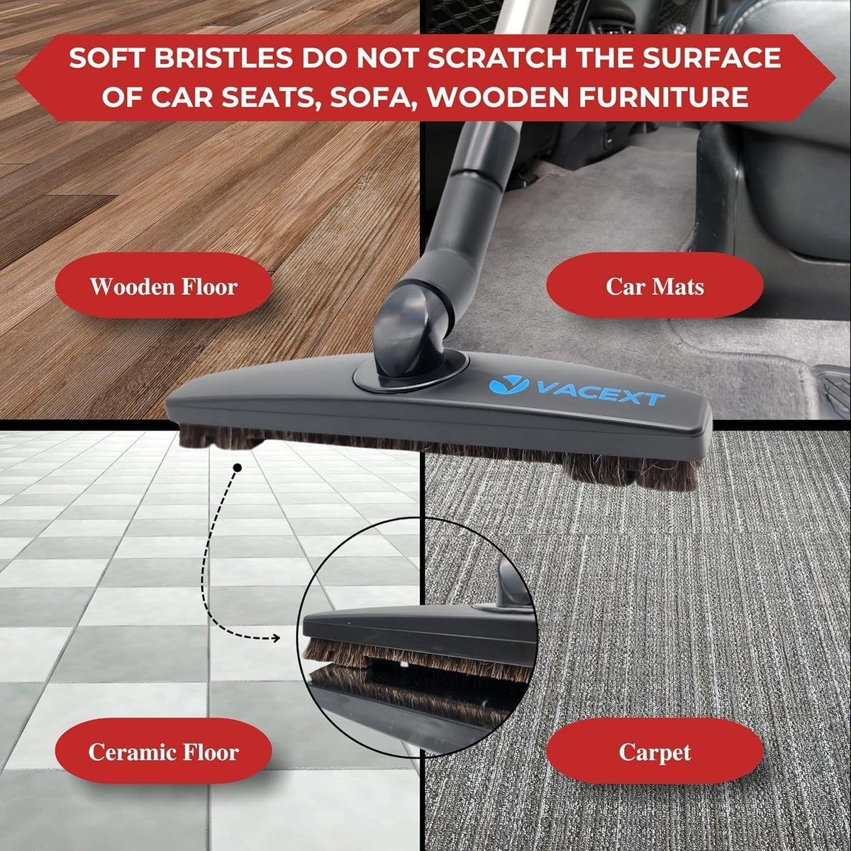 VACEXT horsehair dusting brush on blinds for scratch-free dusting