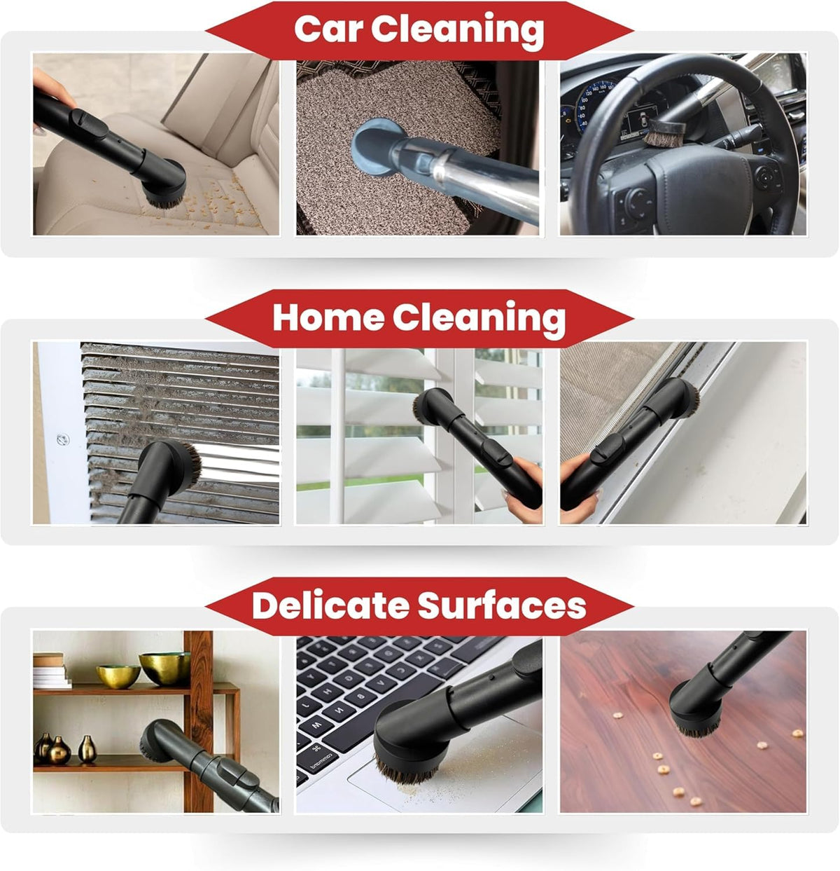 VACEXT horsehair dusting brush cleaning furniture with soft bristles