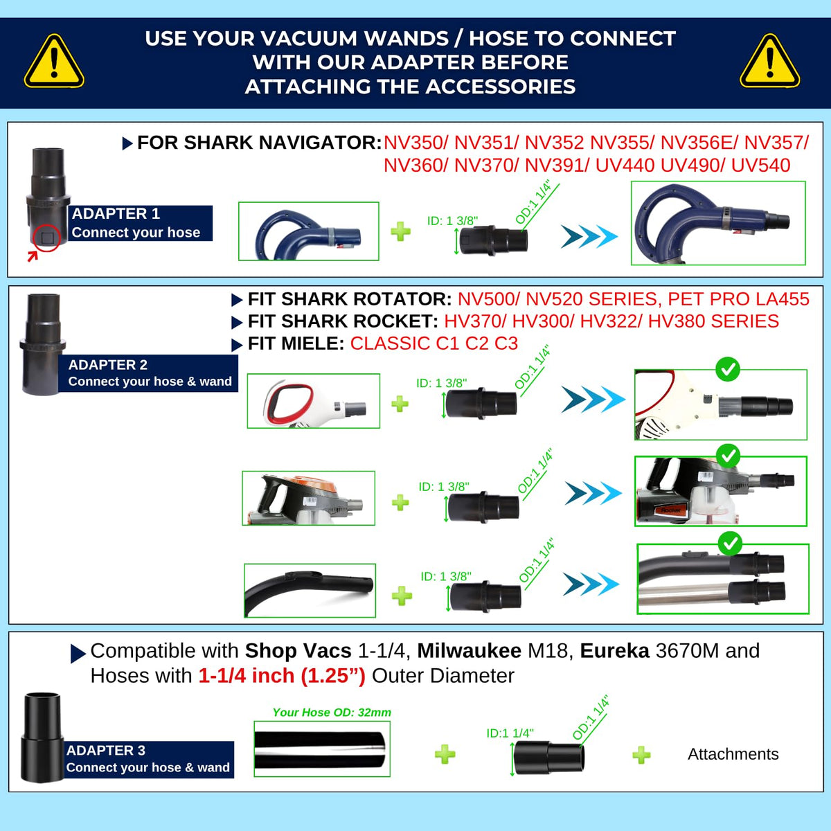 VACEXT Miele-compatible hose adapter for easy use.