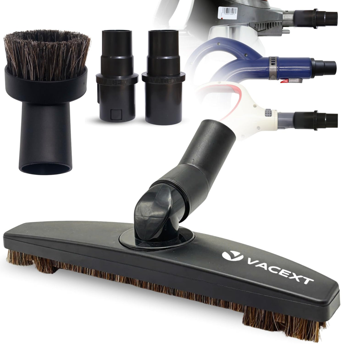 VACEXT round horsehair dusting brush on delicate surface for gentle cleaning
