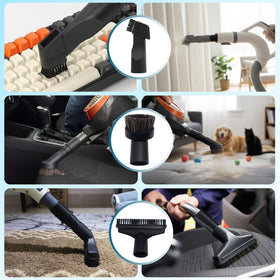 VACEXT swivel-head removes pet hair from sofa and car seats.