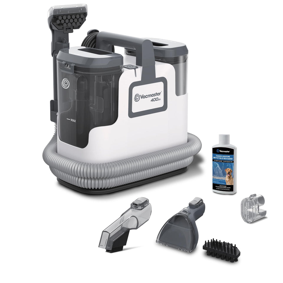 Vacmaster 400 Series spot cleaner with grab-and-go handle for easy transport and quick stain cleanup.