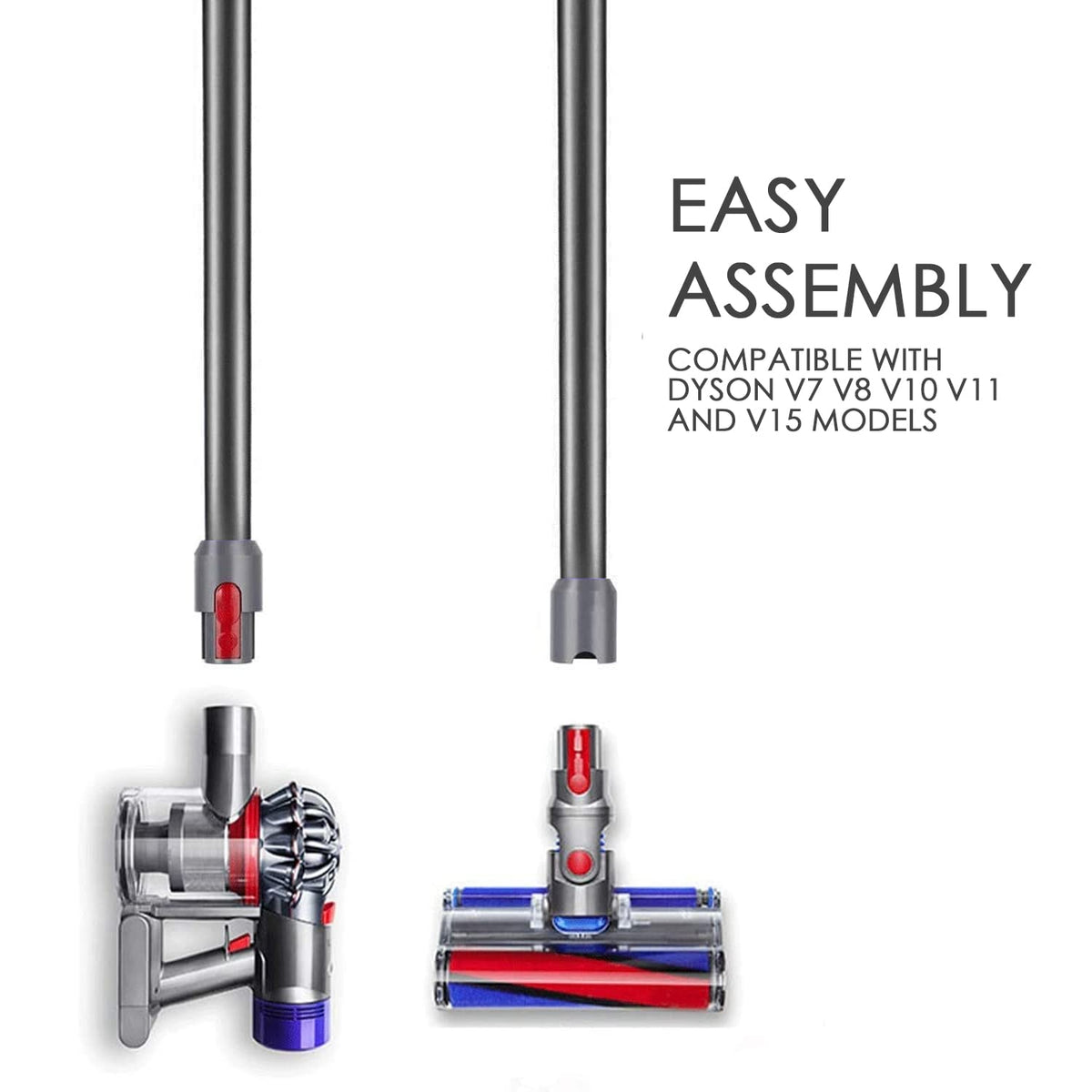 Vacuyahu Dyson wand extension length 28.93 inches reaches ceilings and corners.