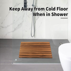 VaeFae teak shower mat suitable for indoor or outdoor showers.